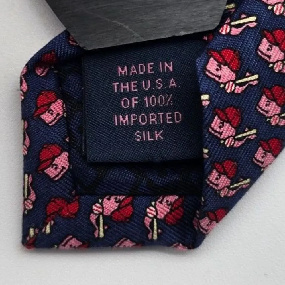 Vineyard Vines Youth Navy Baseball Print 100% Silk Necktie Made in USA - 2.75x50